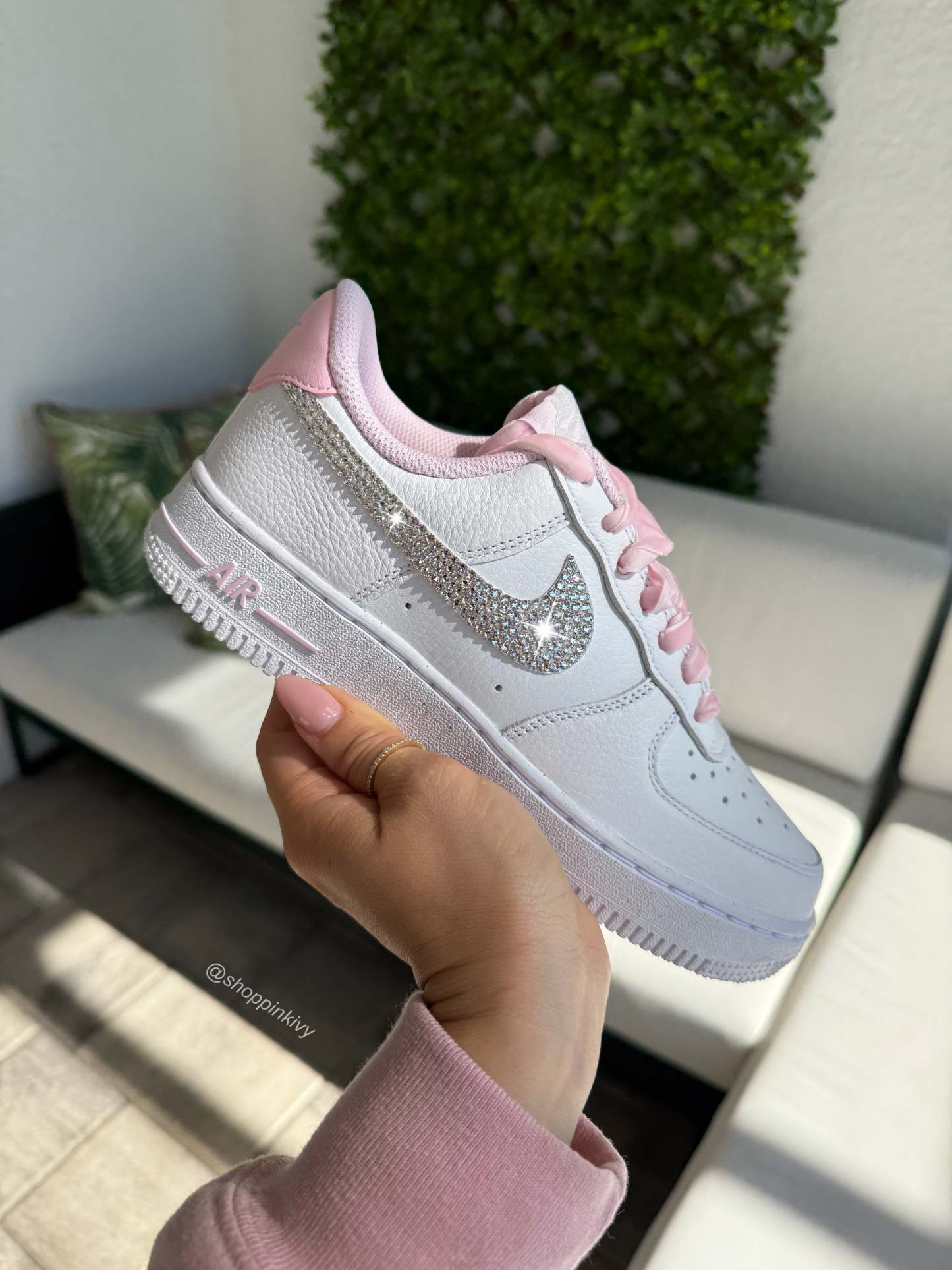 Valentine’s Pink Velvet White Swarovski Nike Air Force 1