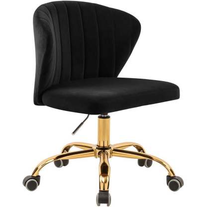 Meridian Furniture Finley Swivel Adjustable Black Velvet and Chrome Office Chair