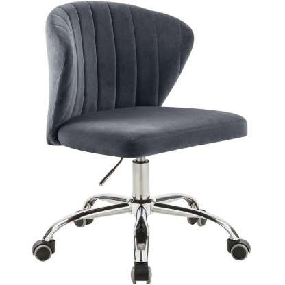 Meridian Furniture Finley Swivel Adjustable Black Velvet and Chrome Office Chair