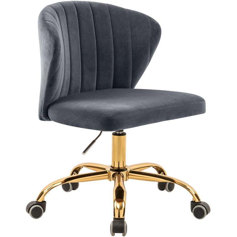 Meridian Furniture Finley Swivel Adjustable Black Velvet and Chrome Office Chair