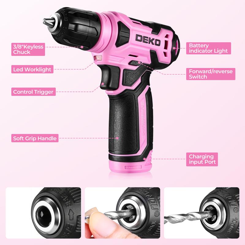 DEKO 8V Cordless Drill Set – 126-Piece Home Tool Kit With Storage Case