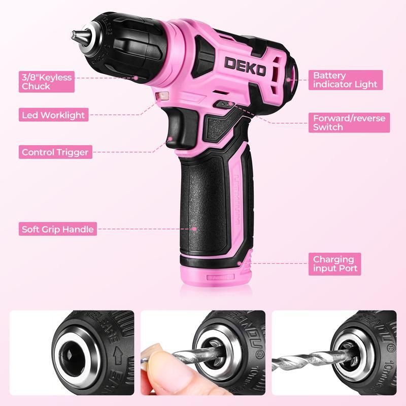 DEKO 8V Cordless Drill Set – 126-Piece Home Tool Kit With Storage Case