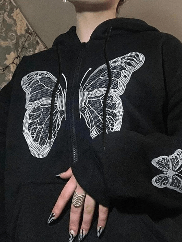 Butterfly Oversized Zip Up Hoodie