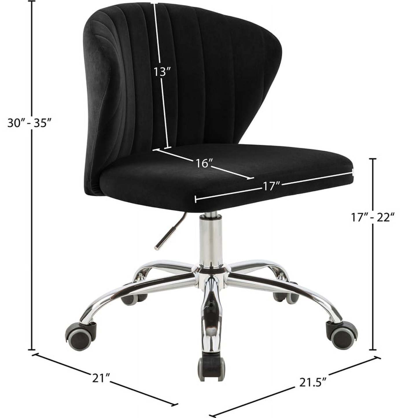 Meridian Furniture Finley Swivel Adjustable Black Velvet and Chrome Office Chair