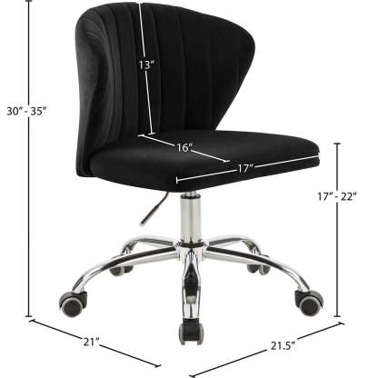 Meridian Furniture Finley Swivel Adjustable Black Velvet and Chrome Office Chair