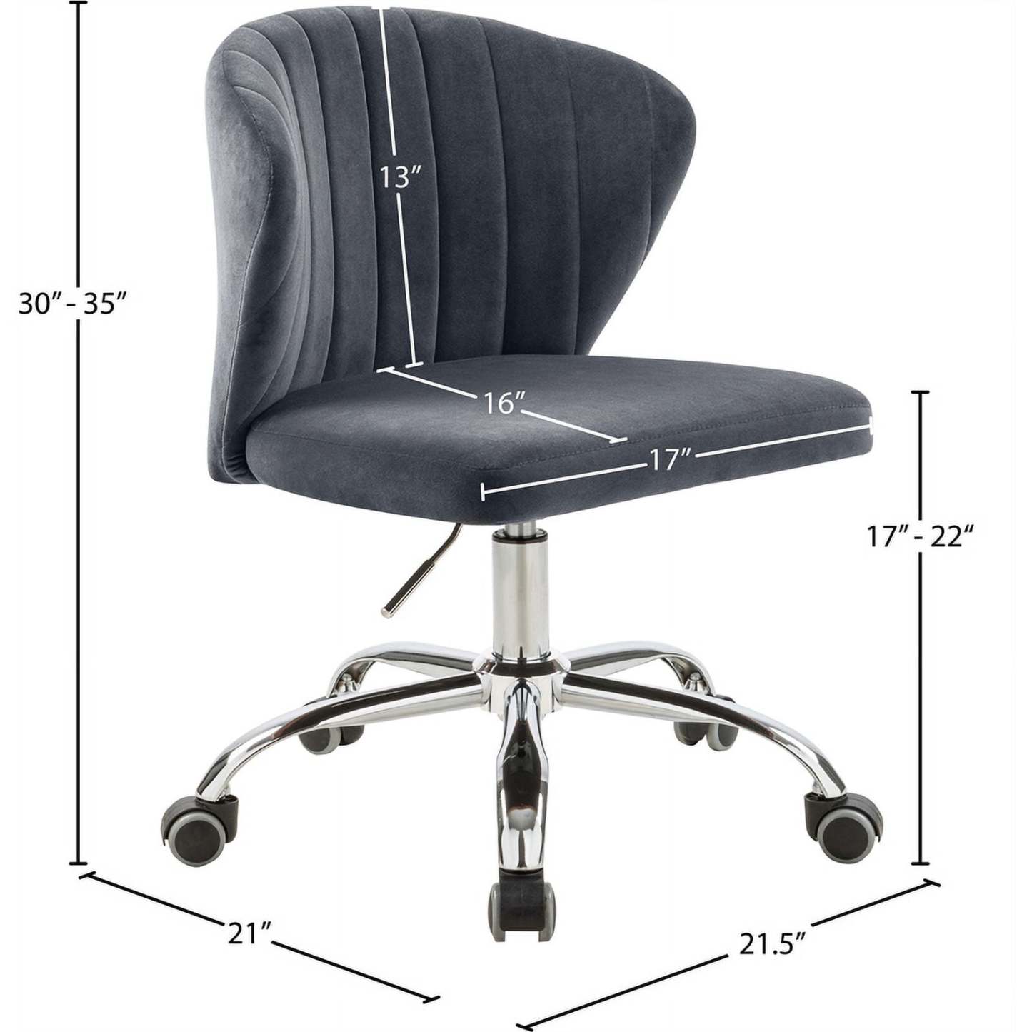 Meridian Furniture Finley Swivel Adjustable Black Velvet and Chrome Office Chair