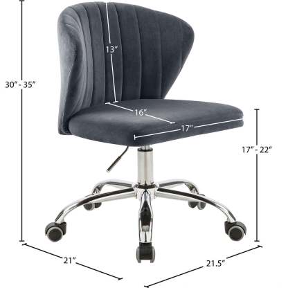 Meridian Furniture Finley Swivel Adjustable Black Velvet and Chrome Office Chair