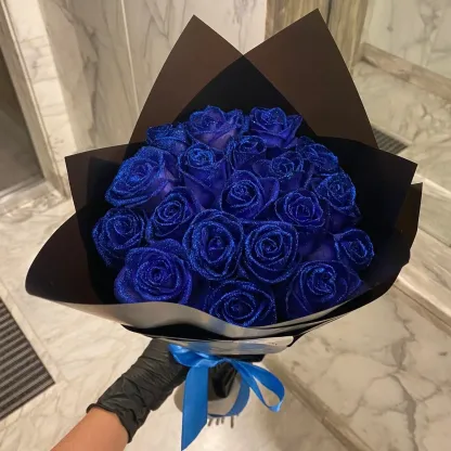 Blue Glitter Rose Bouquet-Couple Glitter Everlasting Rose Bouquet (Never Wither)