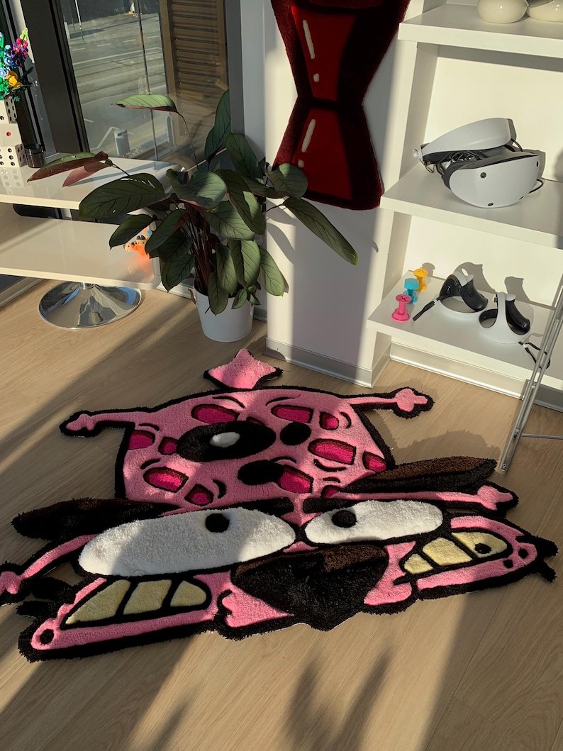 Courage the cowardly dog rug fluffy custom 3d tufted rug pink carpet,handmade tufted custom rug, bedroom decor carpet