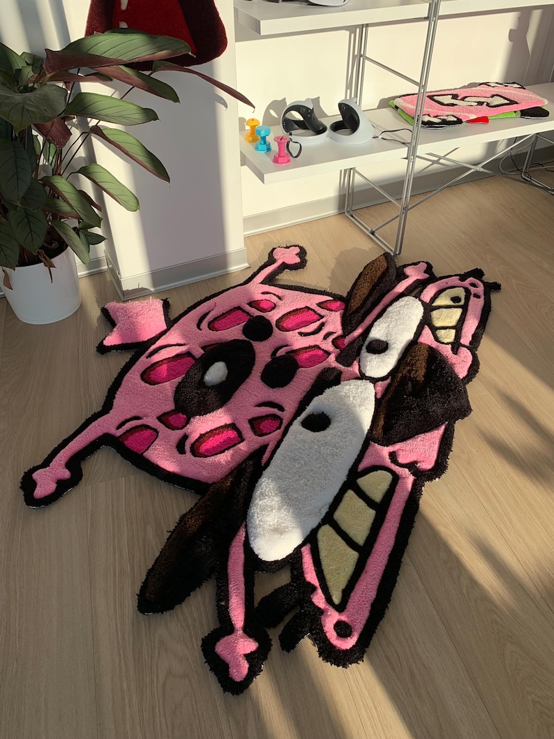 Courage the cowardly dog rug fluffy custom 3d tufted rug pink carpet,handmade tufted custom rug, bedroom decor carpet