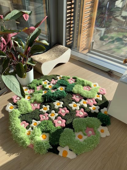 3D Tufted Area rug, Flowers fluffy rug, Moss rug, Handmade Carpet For living room,home decor