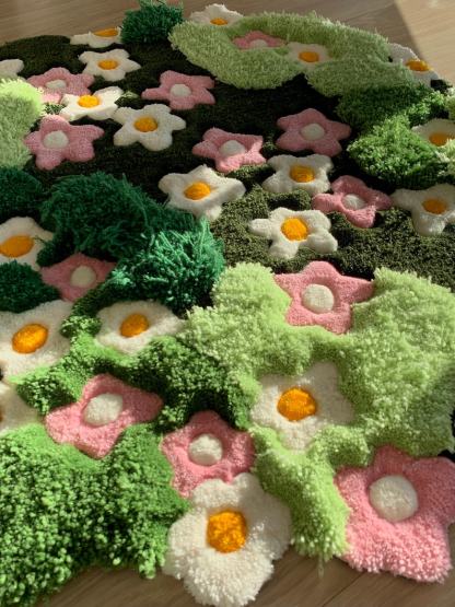 3D Tufted Area rug, Flowers fluffy rug, Moss rug, Handmade Carpet For living room,home decor