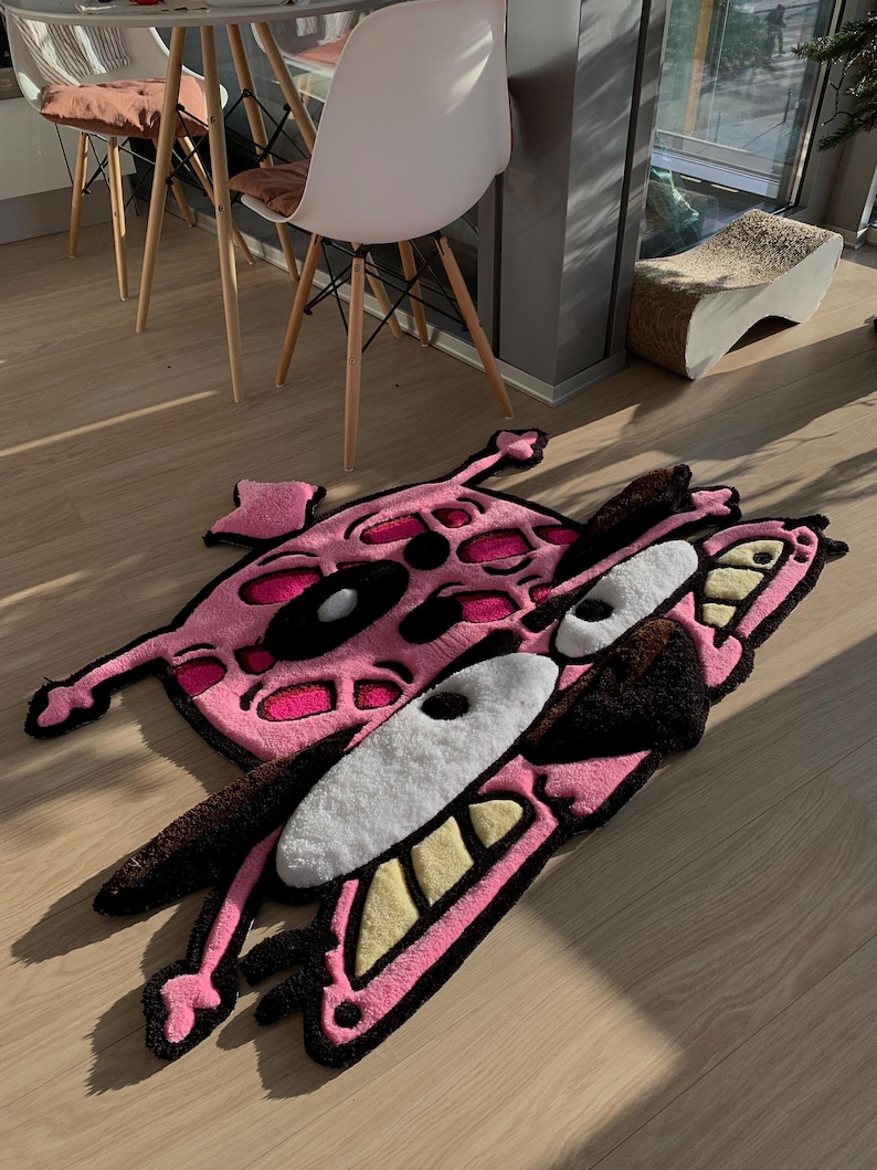 Courage the cowardly dog rug fluffy custom 3d tufted rug pink carpet,handmade tufted custom rug, bedroom decor carpet
