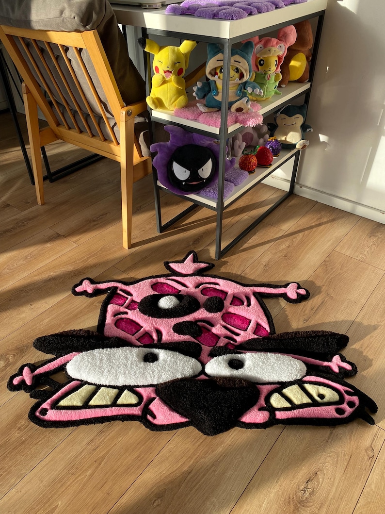 Courage the cowardly dog rug fluffy custom 3d tufted rug pink carpet,handmade tufted custom rug, bedroom decor carpet