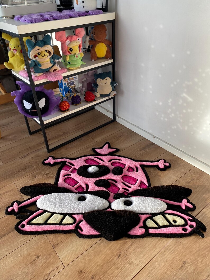 Courage the cowardly dog rug fluffy custom 3d tufted rug pink carpet,handmade tufted custom rug, bedroom decor carpet