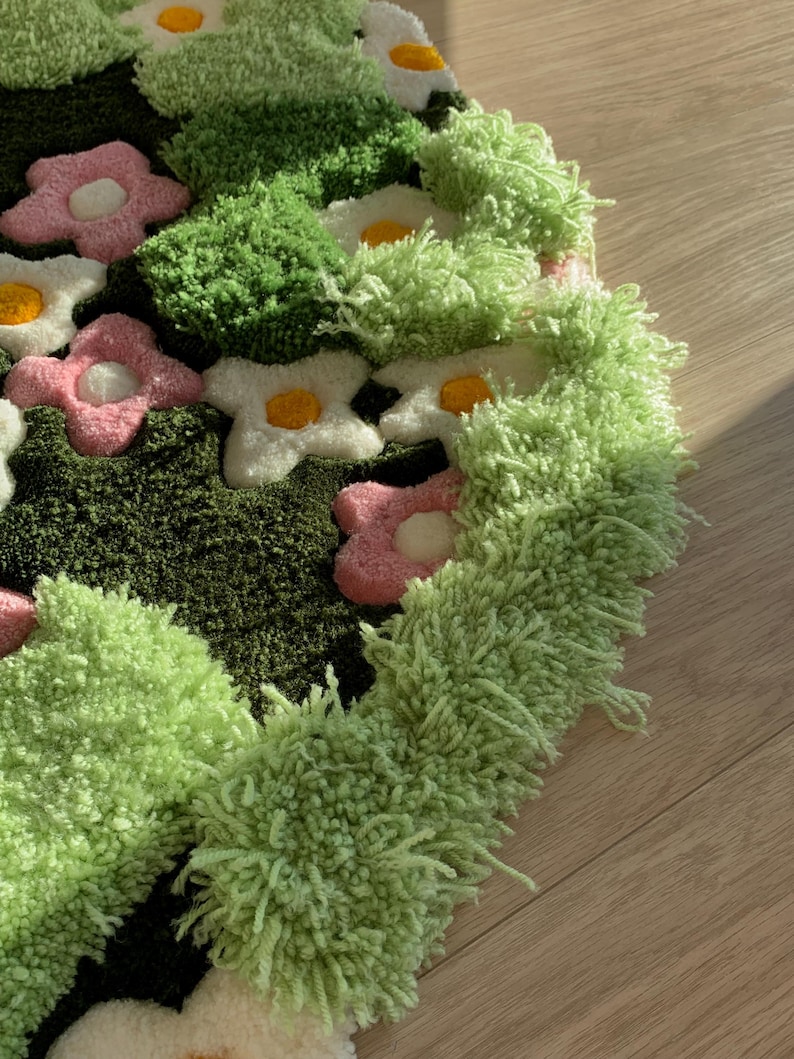 3D Tufted Area rug, Flowers fluffy rug, Moss rug, Handmade Carpet For living room,home decor