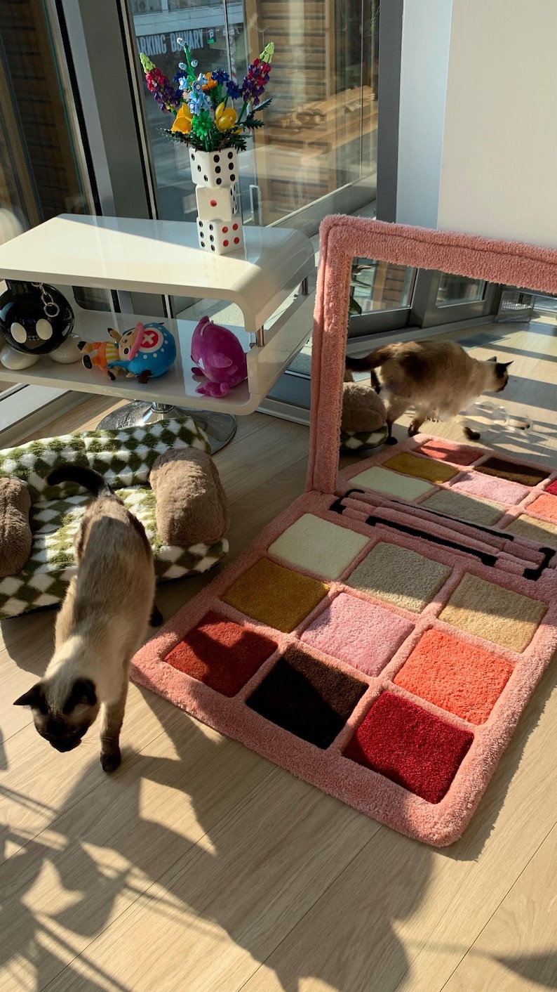 Makeup palette rug and mirror custom tufted