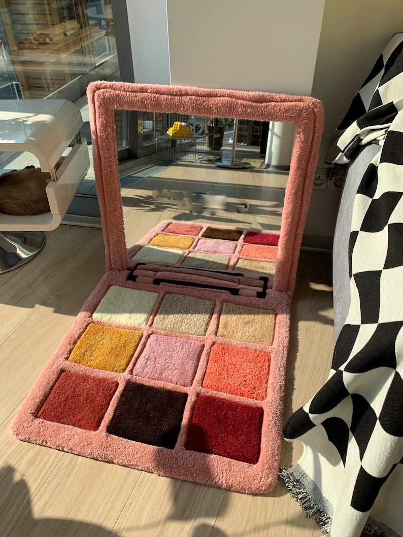 Makeup palette rug and mirror custom tufted