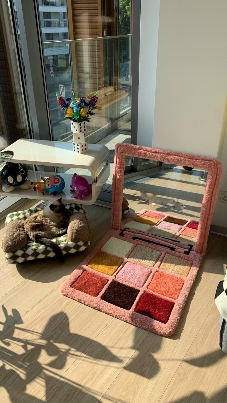 Makeup palette rug and mirror custom tufted