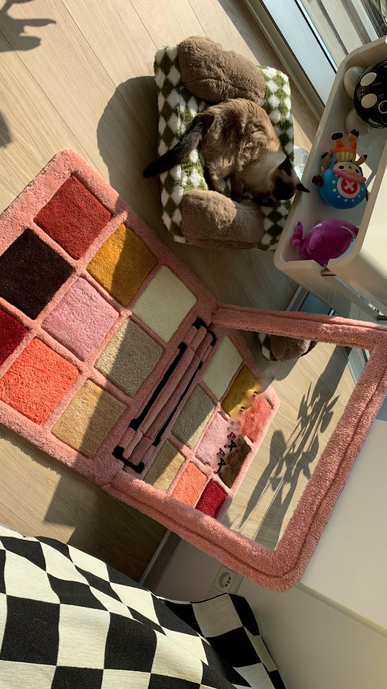 Makeup palette rug and mirror custom tufted