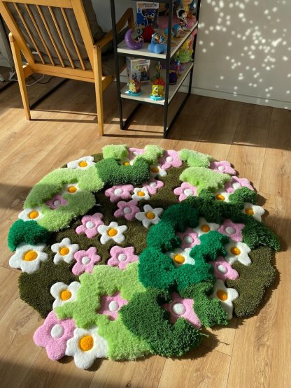 3D Tufted Area rug, Flowers fluffy rug, Moss rug, Handmade Carpet For living room,home decor