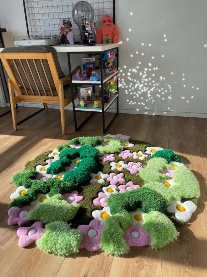 3D Tufted Area rug, Flowers fluffy rug, Moss rug, Handmade Carpet For living room,home decor