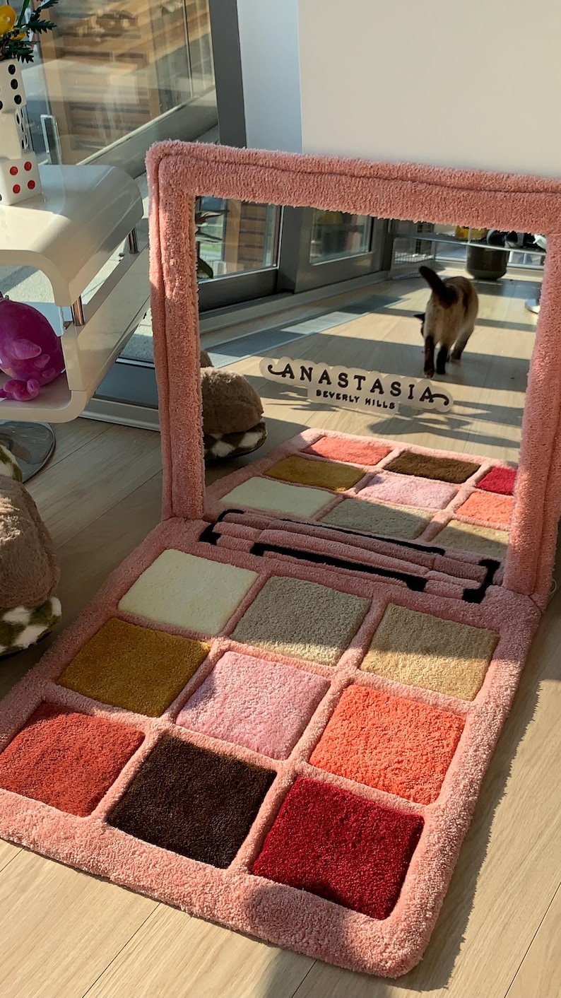 Makeup palette rug and mirror custom tufted