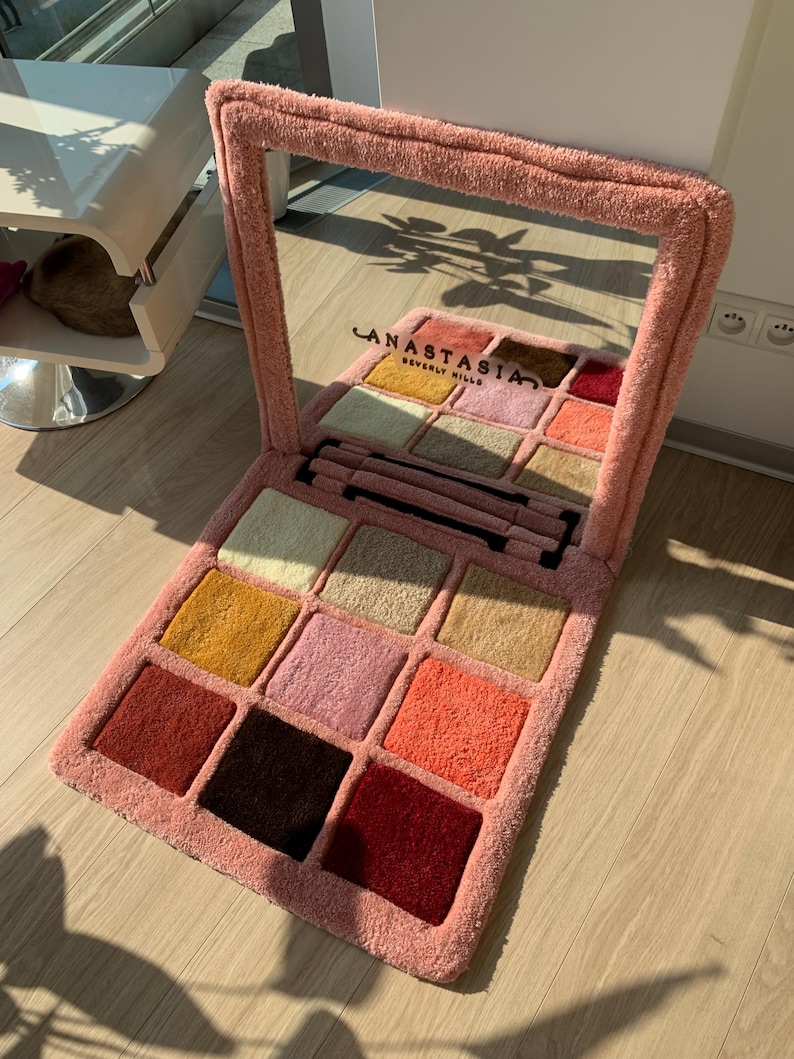 Makeup palette rug and mirror custom tufted