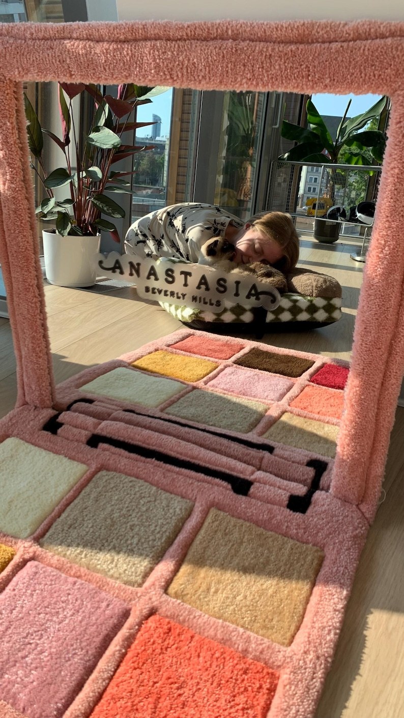 Makeup palette rug and mirror custom tufted