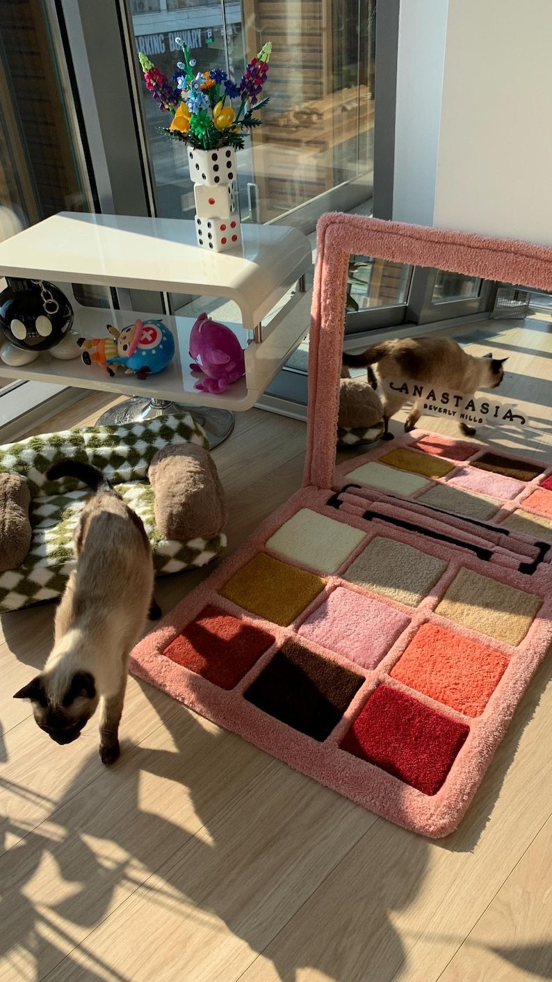 Makeup palette rug and mirror custom tufted