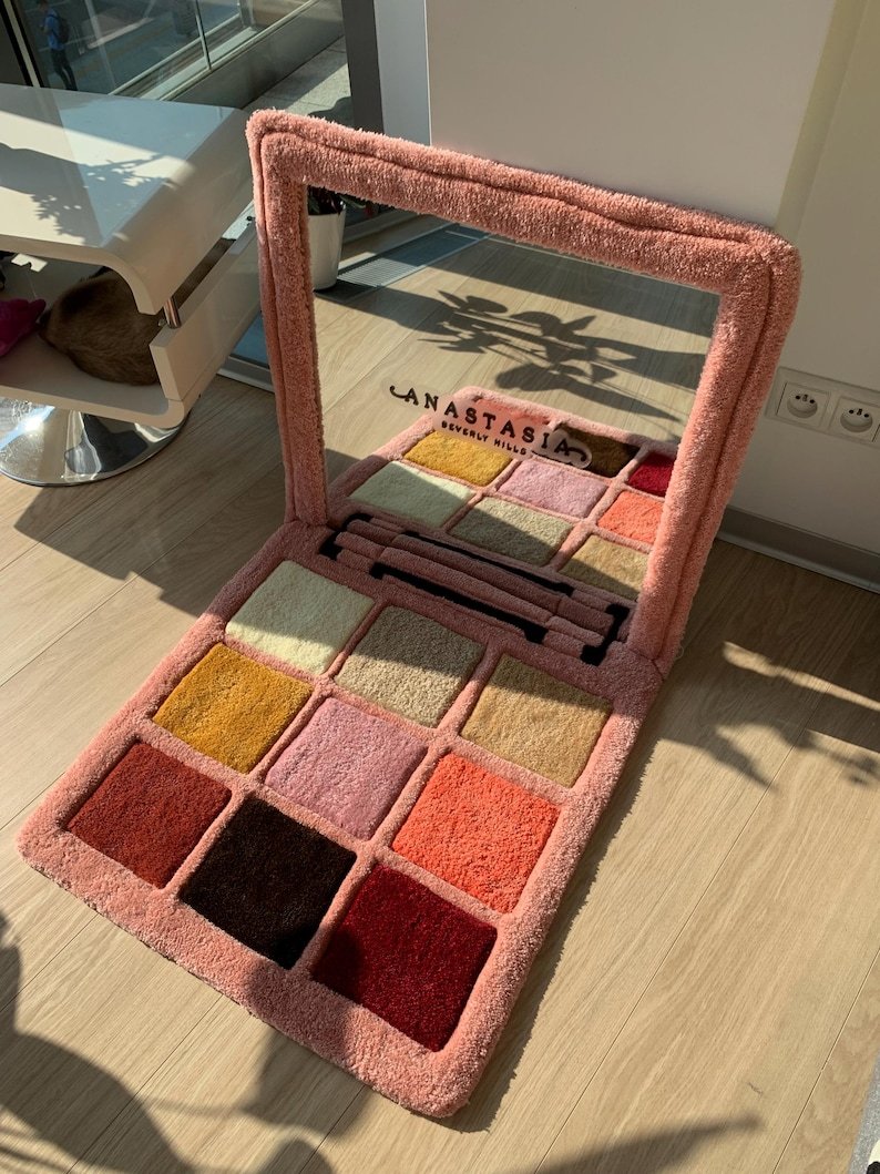 Makeup palette rug and mirror custom tufted