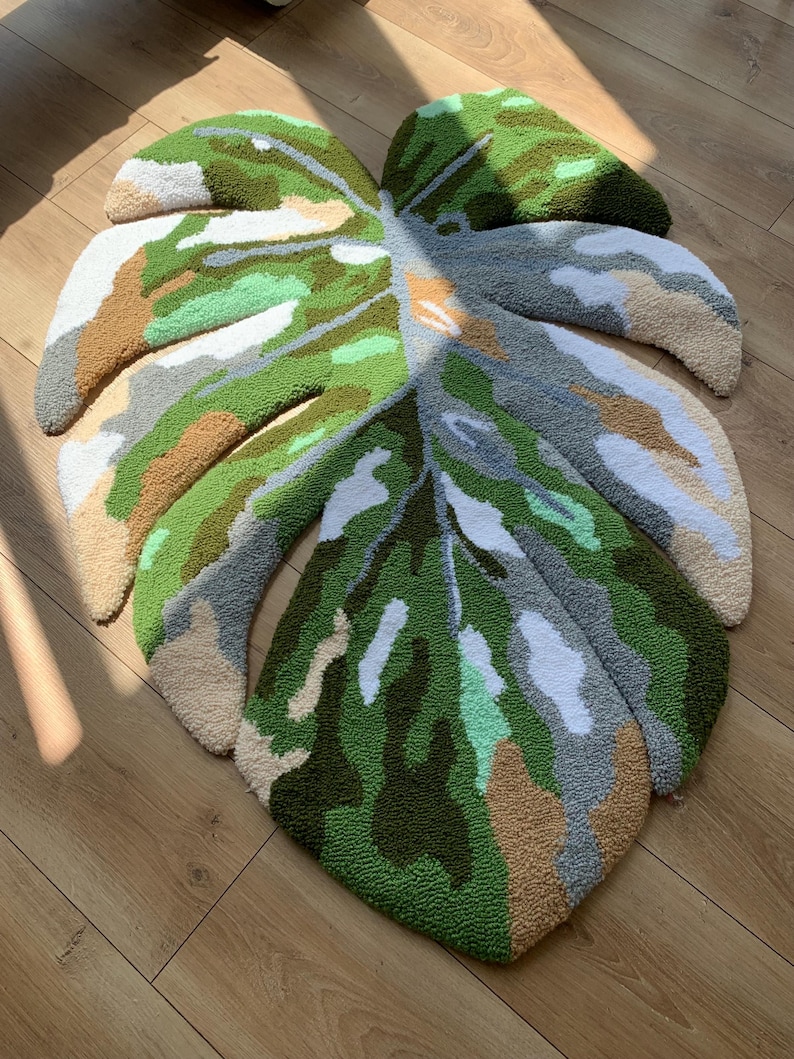 Monstera tufted rug custom design carpet area rug 3d fluffy leaf gift