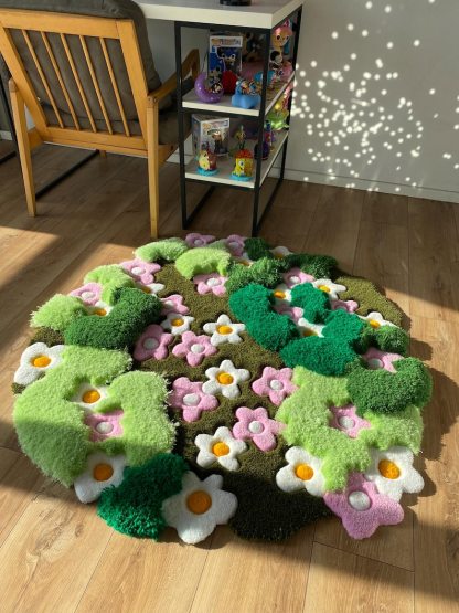3D Tufted Area rug, Flowers fluffy rug, Moss rug, Handmade Carpet For living room,home decor