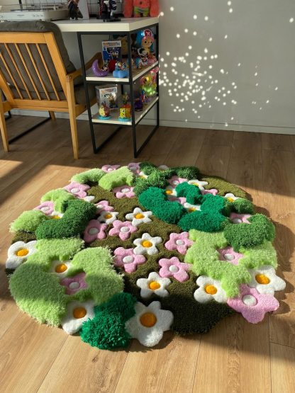 3D Tufted Area rug, Flowers fluffy rug, Moss rug, Handmade Carpet For living room,home decor