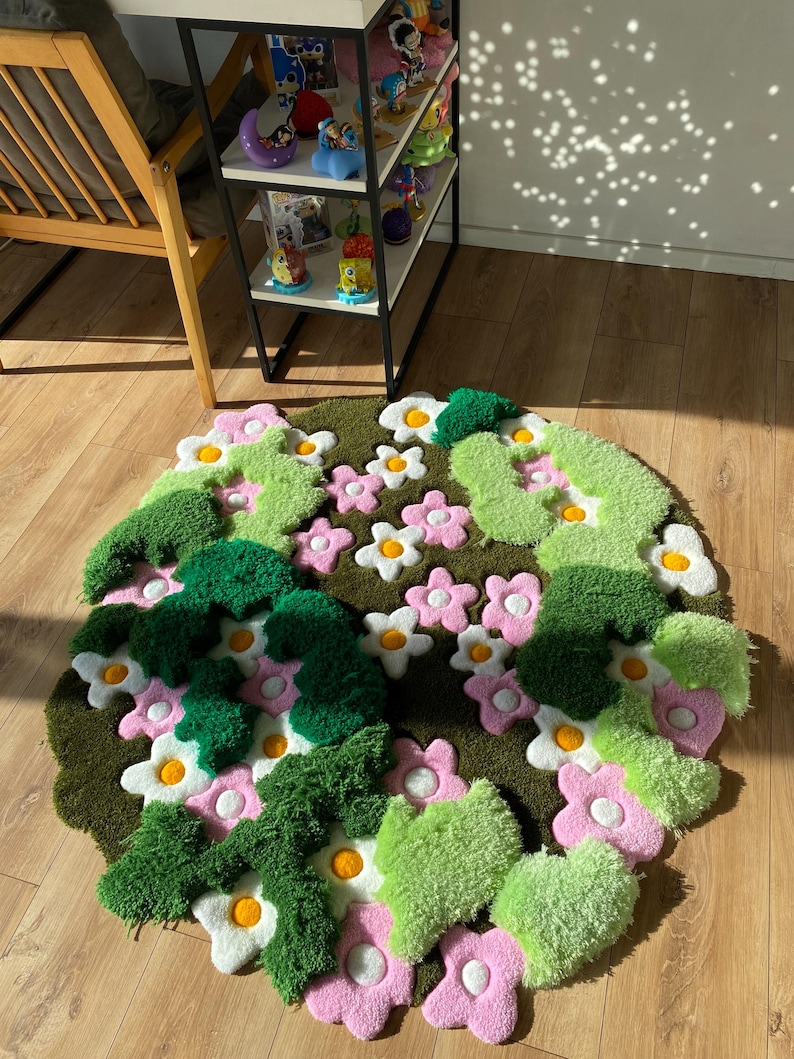 3D Tufted Area rug, Flowers fluffy rug, Moss rug, Handmade Carpet For living room,home decor