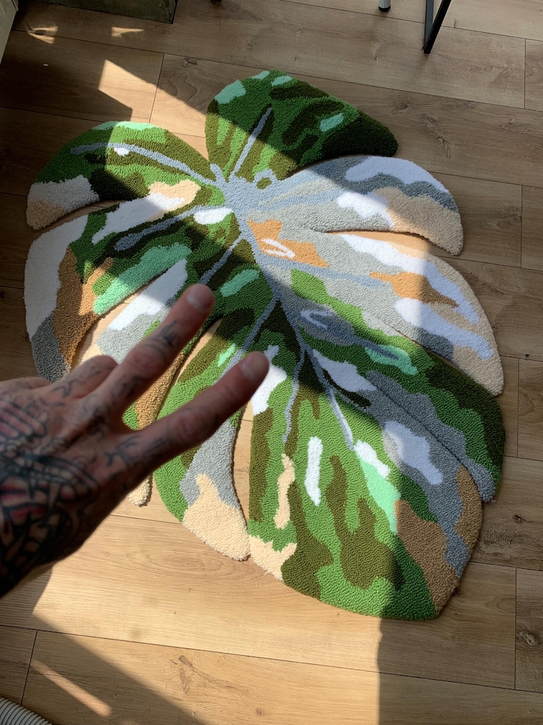 Monstera tufted rug custom design carpet area rug 3d fluffy leaf gift
