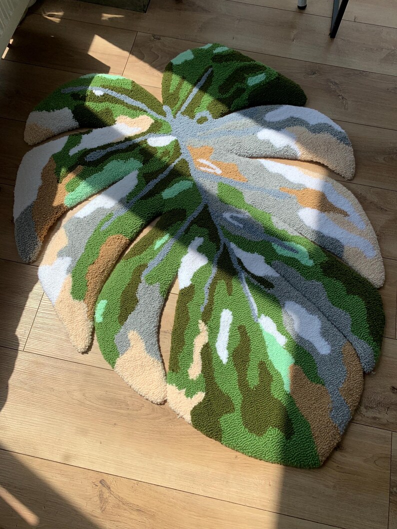 Monstera tufted rug custom design carpet area rug 3d fluffy leaf gift