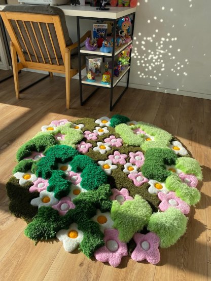3D Tufted Area rug, Flowers fluffy rug, Moss rug, Handmade Carpet For living room,home decor
