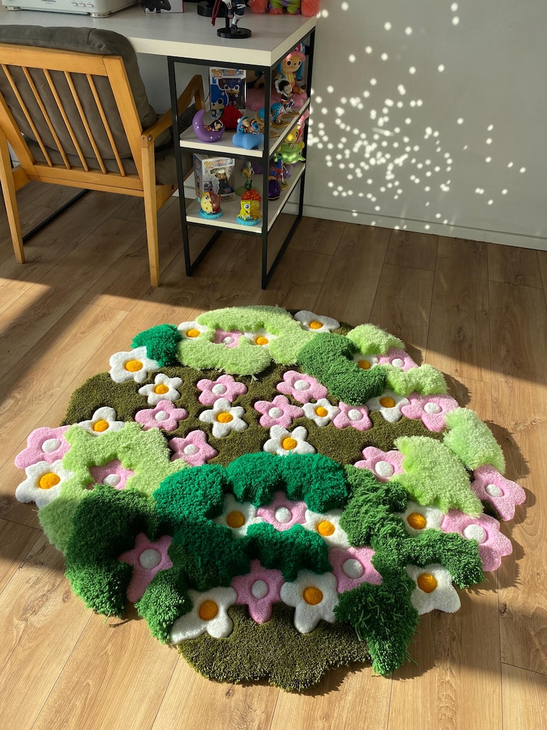 3D Tufted Area rug, Flowers fluffy rug, Moss rug, Handmade Carpet For living room,home decor