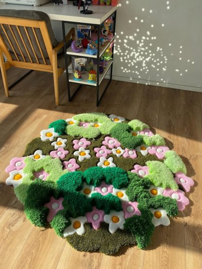 3D Tufted Area rug, Flowers fluffy rug, Moss rug, Handmade Carpet For living room,home decor
