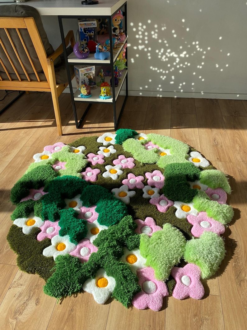 3D Tufted Area rug, Flowers fluffy rug, Moss rug, Handmade Carpet For living room,home decor