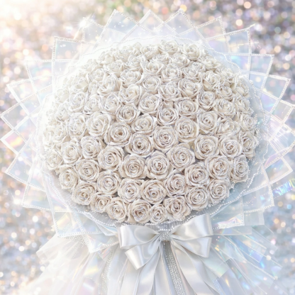 White Glitter Rose Bouquet-Couple Glitter Everlasting Rose Bouquet (Never Wither)