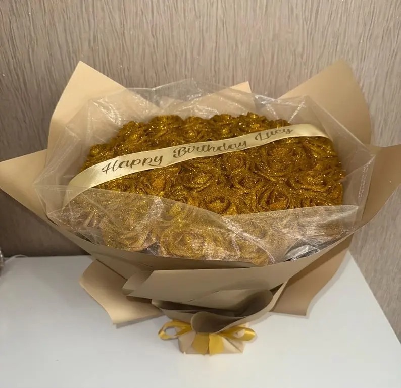 Gold Glitter Rose Bouquet-Couple Glitter Everlasting Rose Bouquet (Never Wither)