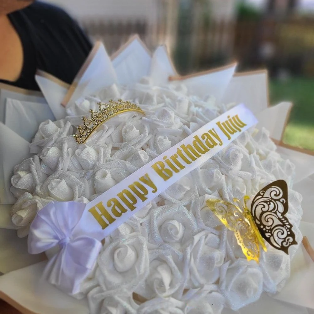 White Glitter Rose Bouquet-Couple Glitter Everlasting Rose Bouquet (Ne