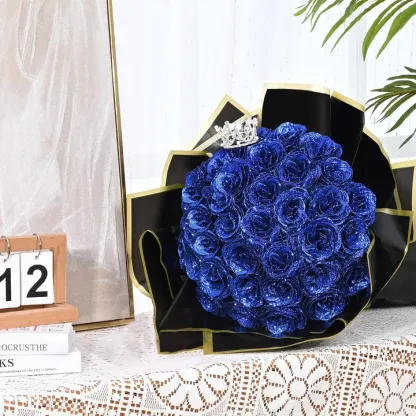 Blue Glitter Rose Bouquet-Couple Glitter Everlasting Rose Bouquet (Never Wither)