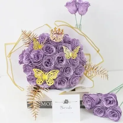 Lavender Glitter Rose Bouquet-Couple Glitter Everlasting Rose Bouquet (Never Wither)
