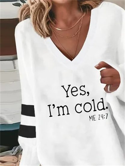 Women's T shirt Tee White Letter Print Long Sleeve Casual Basic V Neck Regular S