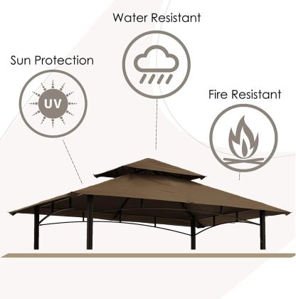 Grill Gazebo Replacement Canopy Roof – Hugline 5x8 Outdoor Grill Shelter Canopy Top Double Tiered BBQ Tent Cover Fit for Model L-GG001PST-F (Brown)