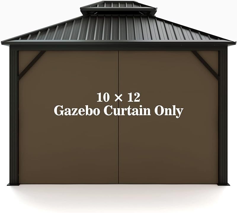 Hugline Gazebo Universal Replacement Privacy Curtain 10' x 12' Gazebo Side Wall Outdoor Privacy Panel with Zipper (Brown)