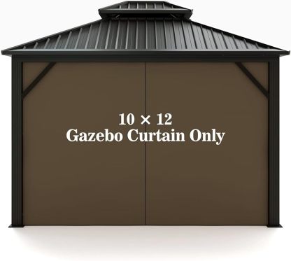 Hugline Gazebo Universal Replacement Privacy Curtain 10' x 12' Gazebo Side Wall Outdoor Privacy Panel with Zipper (Brown)